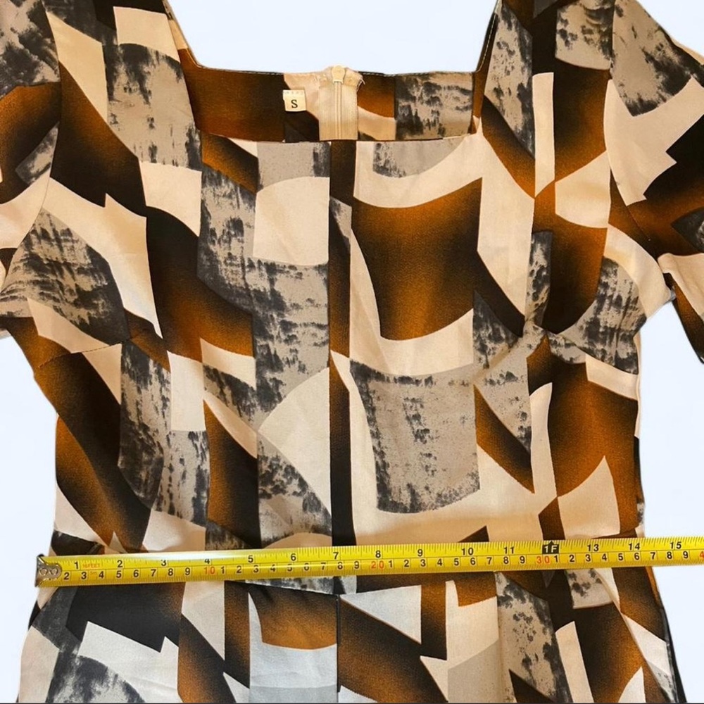 Abstract Print Wide-Leg Jumpsuit in Brown + Cream - Picture 2 of 4